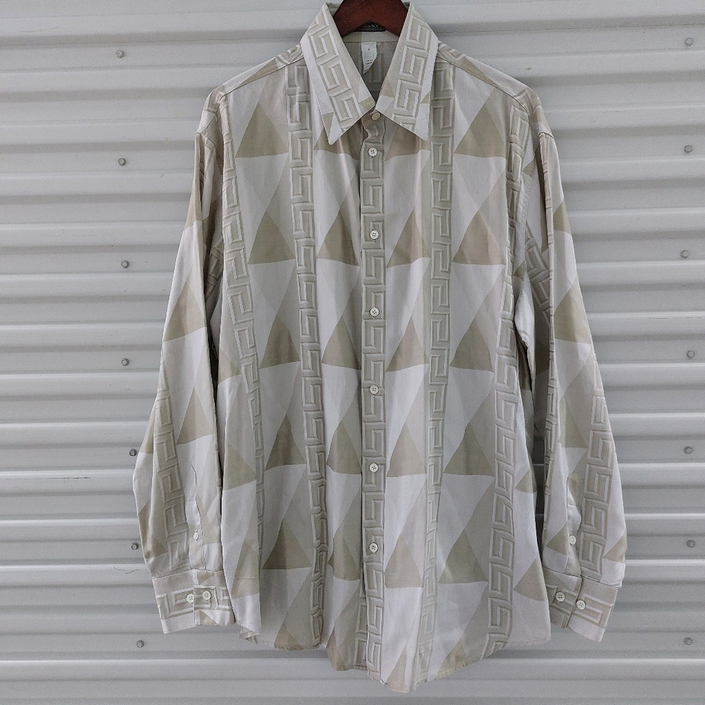 Versace Beige and Cream Geometric Button-Down Shirt